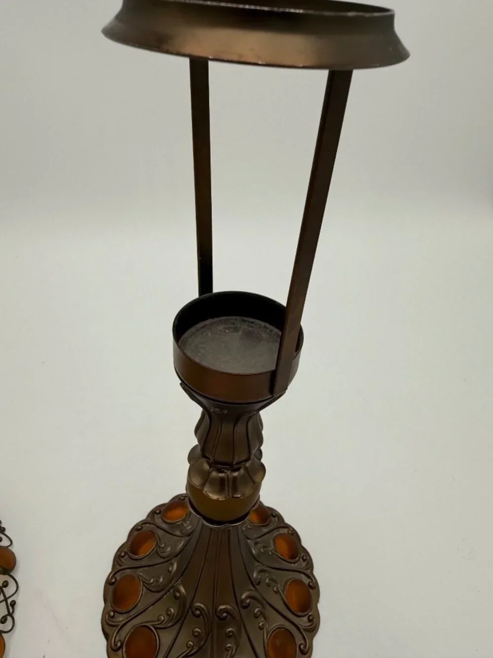 Party Lite Fairy Lamp Amber Glass Beaded Frosted Shade  Candle Holder